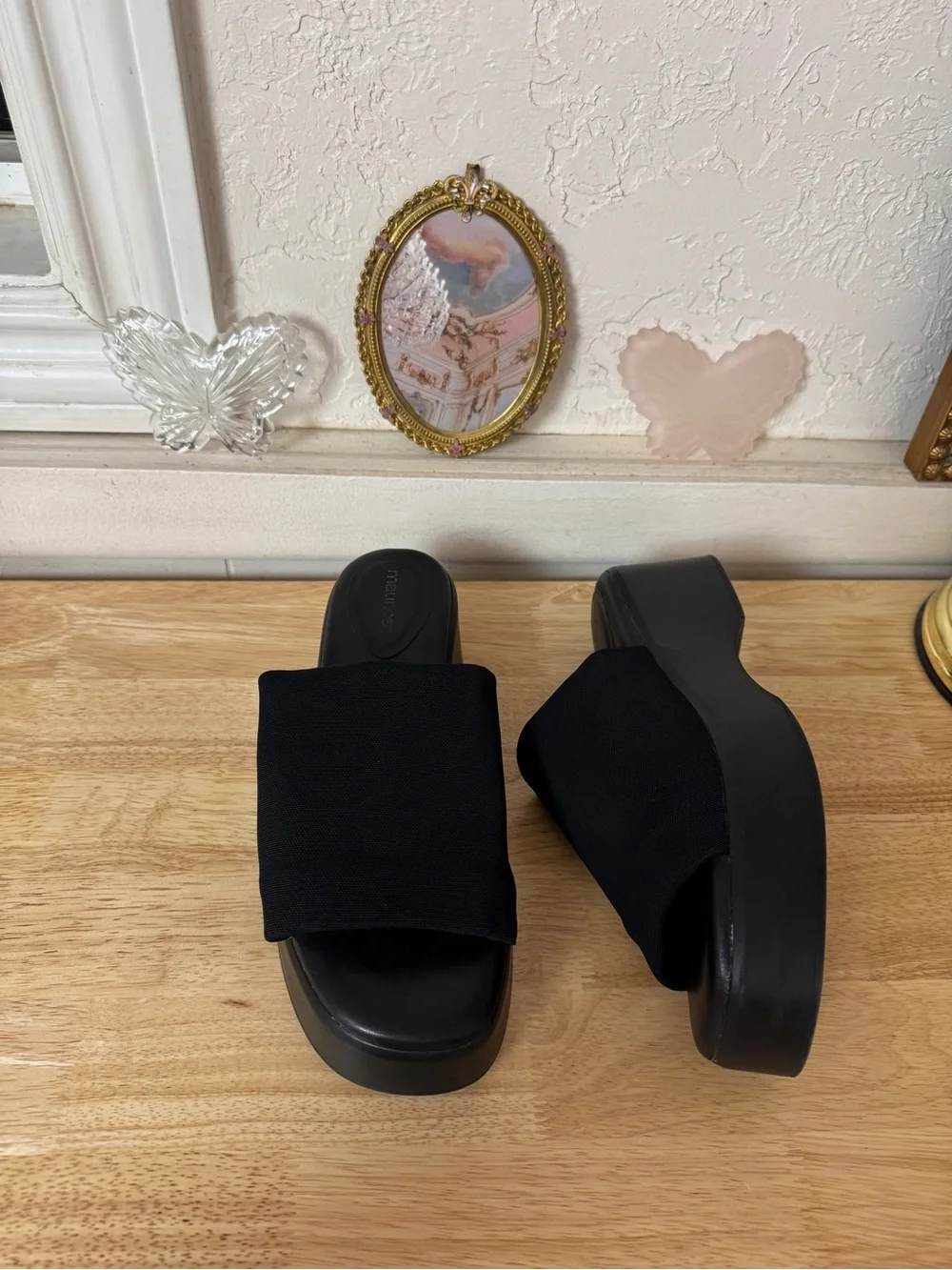 Maurices Black Platform Slide Sandals Size 8 Y2K Chunky Minimalist Wedge Slides